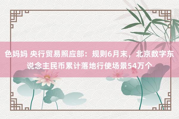 色妈妈 央行贸易照应部：规则6月末，北京数字东说念主民币累计落地行使场景54万个