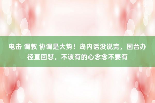 电击 调教 协调是大势！岛内话没说完，国台办径直回怼，不该有的心念念不要有