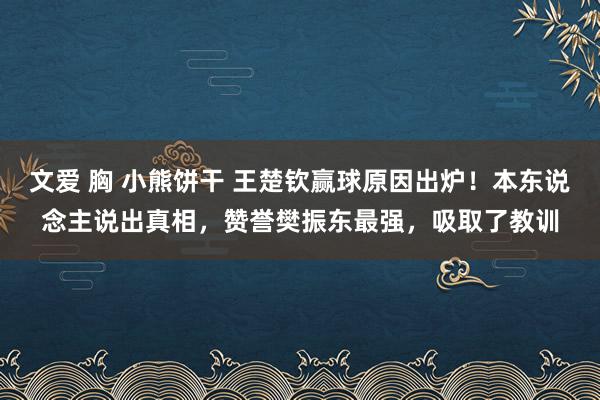 文爱 胸 小熊饼干 王楚钦赢球原因出炉！本东说念主说出真相，赞誉樊振东最强，吸取了教训