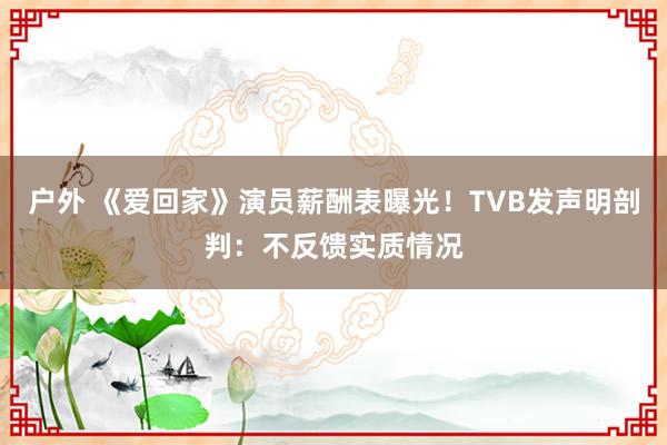 户外 《爱回家》演员薪酬表曝光！TVB发声明剖判：不反馈实质情况